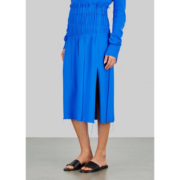 NWT Helmut Lang Nubby Viscose Ruched Icy Blue Women Size 2 Loose Fit Gypsy Skirt - Picture 6 of 9